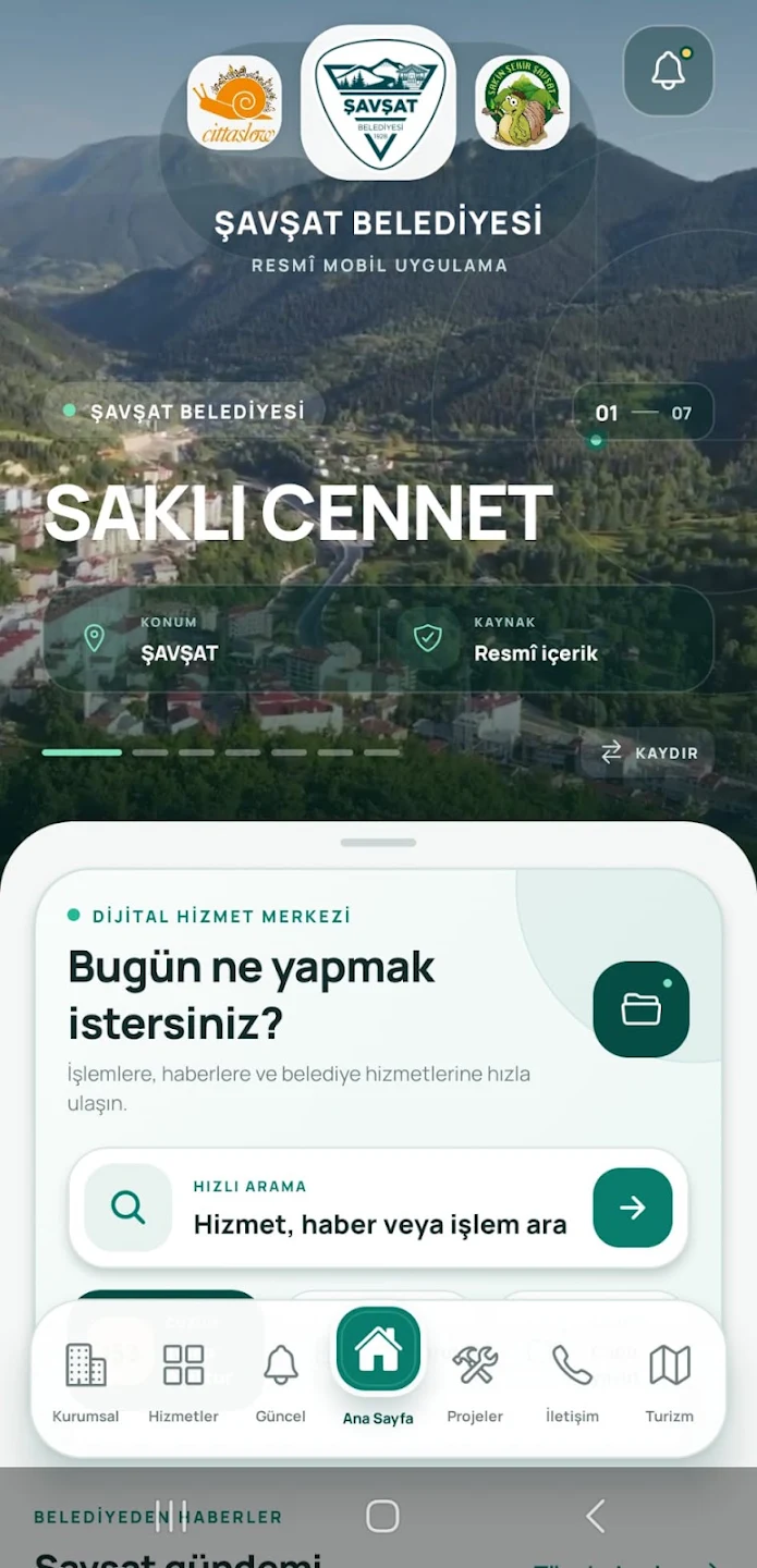 Şavşat Belediyesi mobil uygulama ekranı