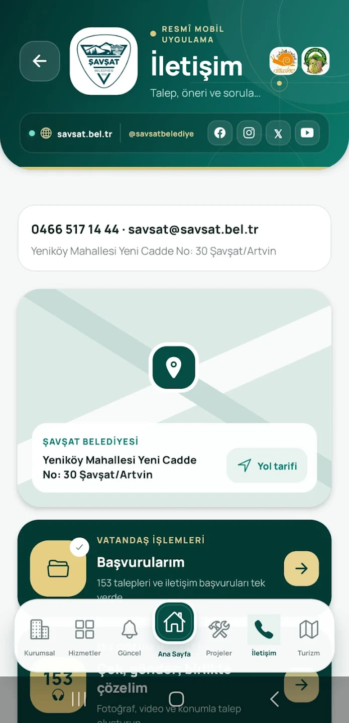 Şavşat Belediyesi mobil uygulama ekranı